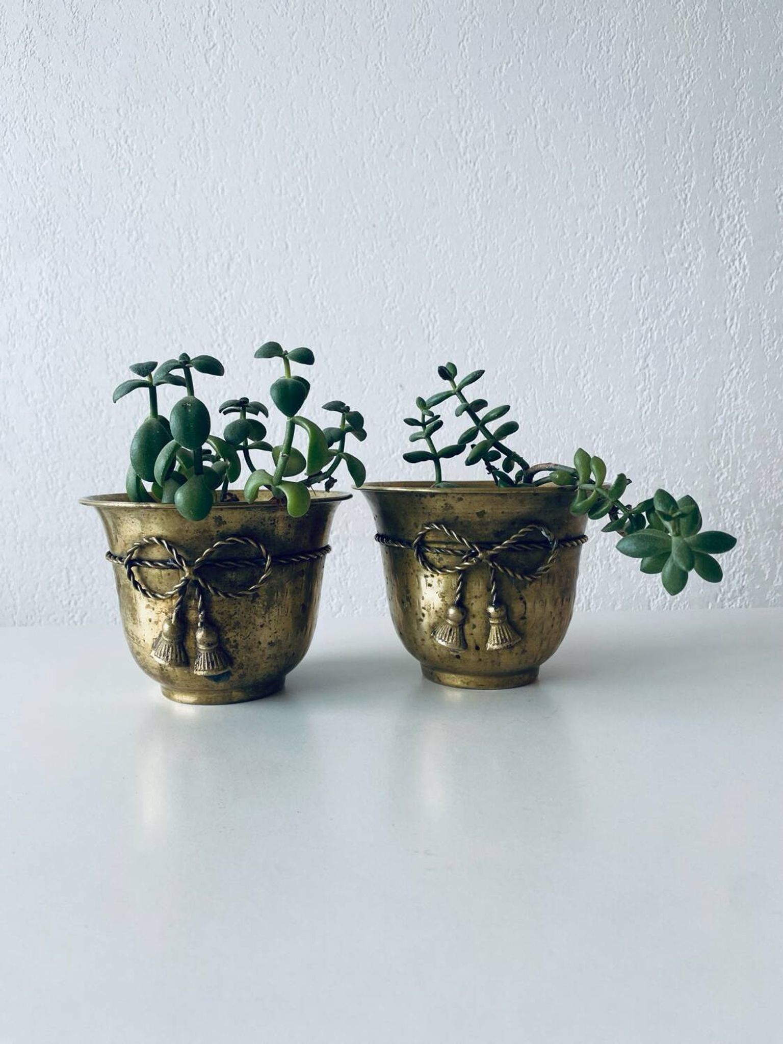 Pair of brass cord pot covers
