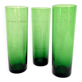 Set of three large long drink glasses in green bubble glass.