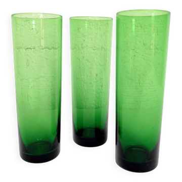 Trio de grands verres long drink en verre bullé vert