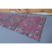 Vintage Purple Pink Natural Turkish Hand-Knotted Runner 82x355