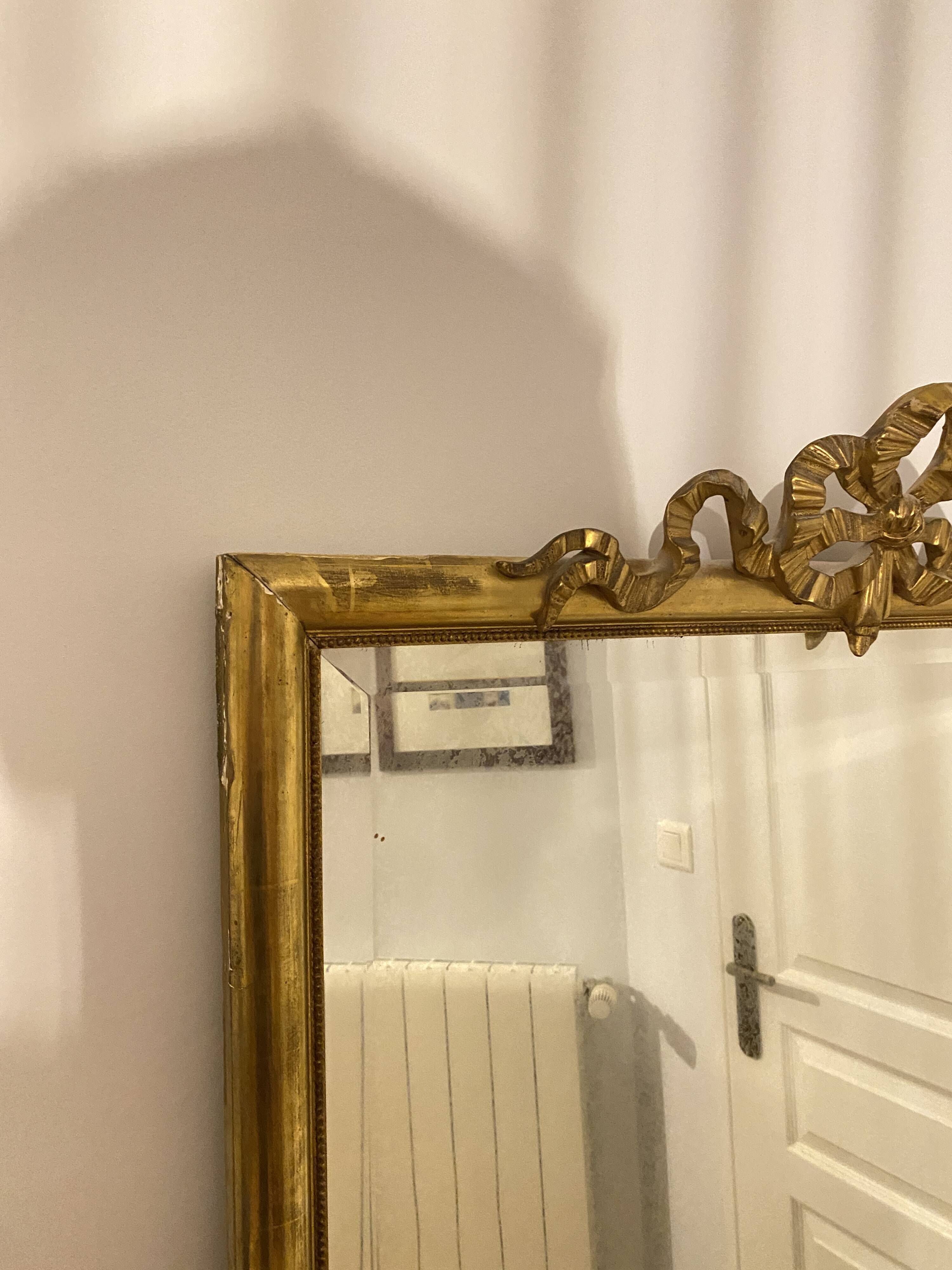 Important 19th Century Beveled Mirror with Pediment - Louis XVI Style - 81cm X 163cm