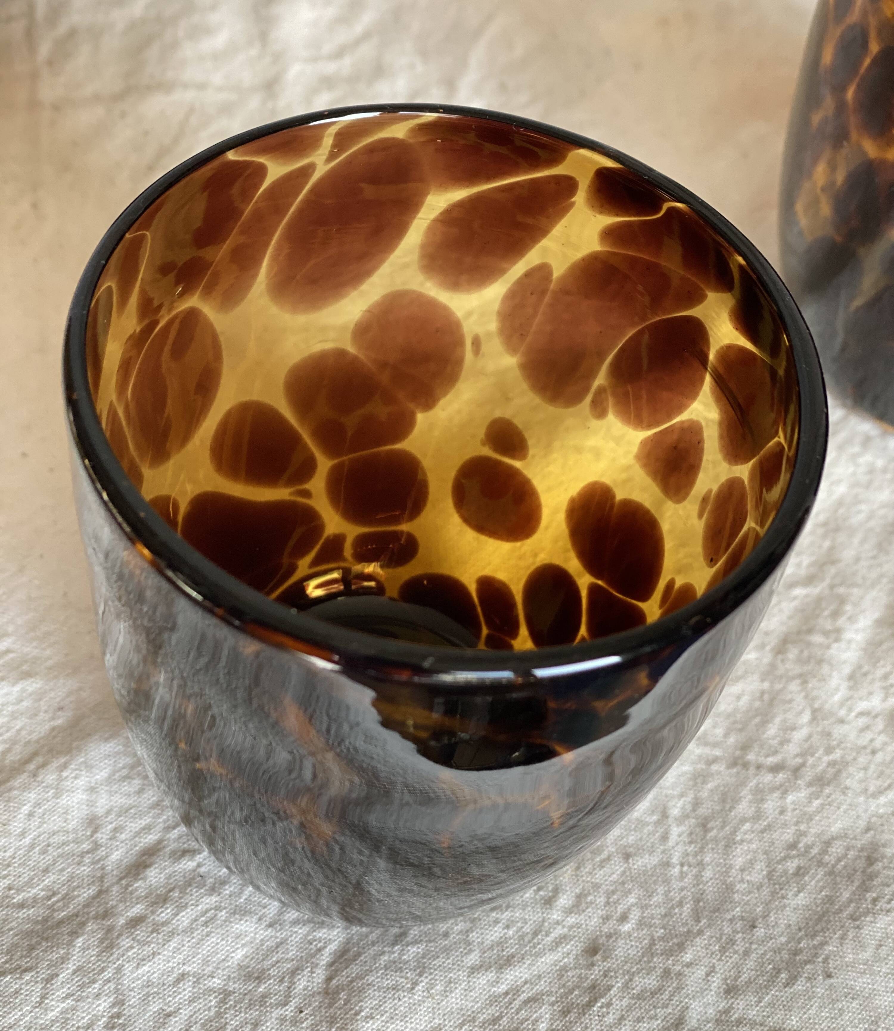 Set of 6 vintage tortoiseshell tinted glass tumbler glasses 1980