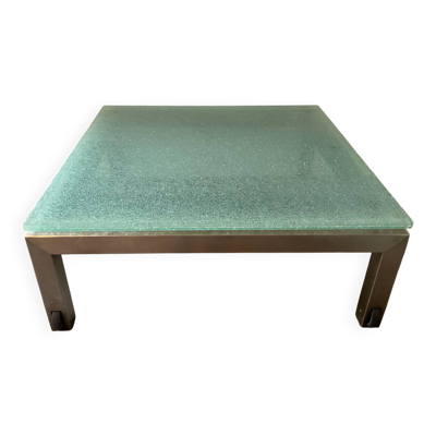 Table basse de jardin design en verre trempé et acier inoxydable