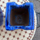 Set of two hanging pots in blue glazed ceramic.