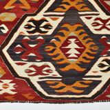 5x9 Faded Red Bohemian Kilim Rug, Wool Handknotted Rug, 148x259