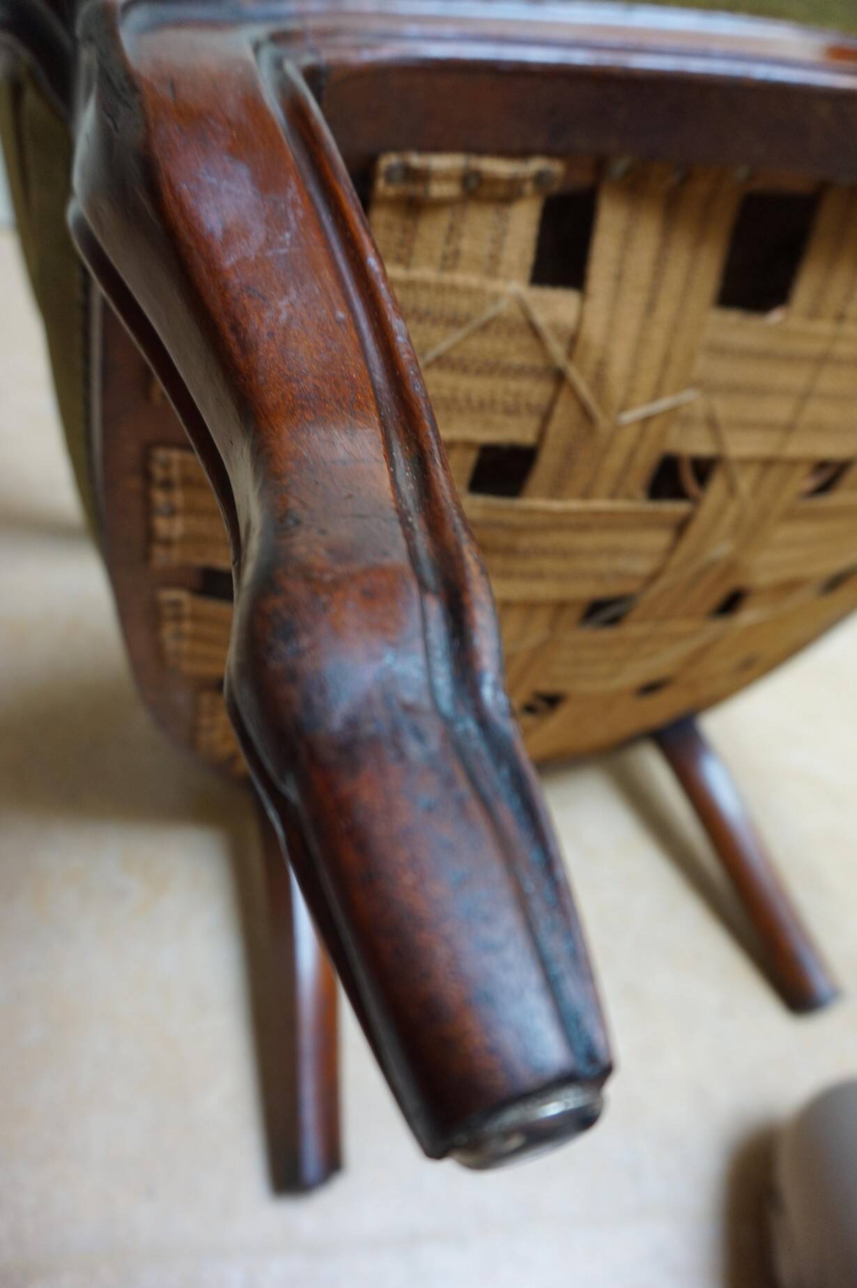 Mahogany Napoleon III Armchair with Carved Grapes  Decoration on Top, 1870s