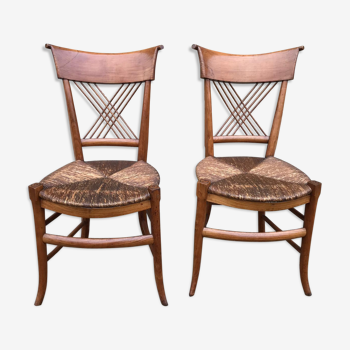Pair of straw rustic chairs