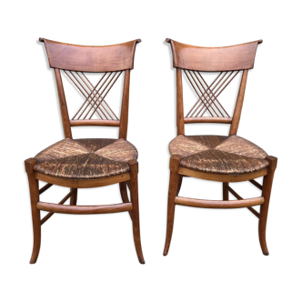 Pair of straw rustic chairs