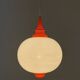 Space Age pendant lamp with milk glass ball and orange accents
