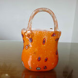Vase "handbag" in orange Murano glass 60s 70s