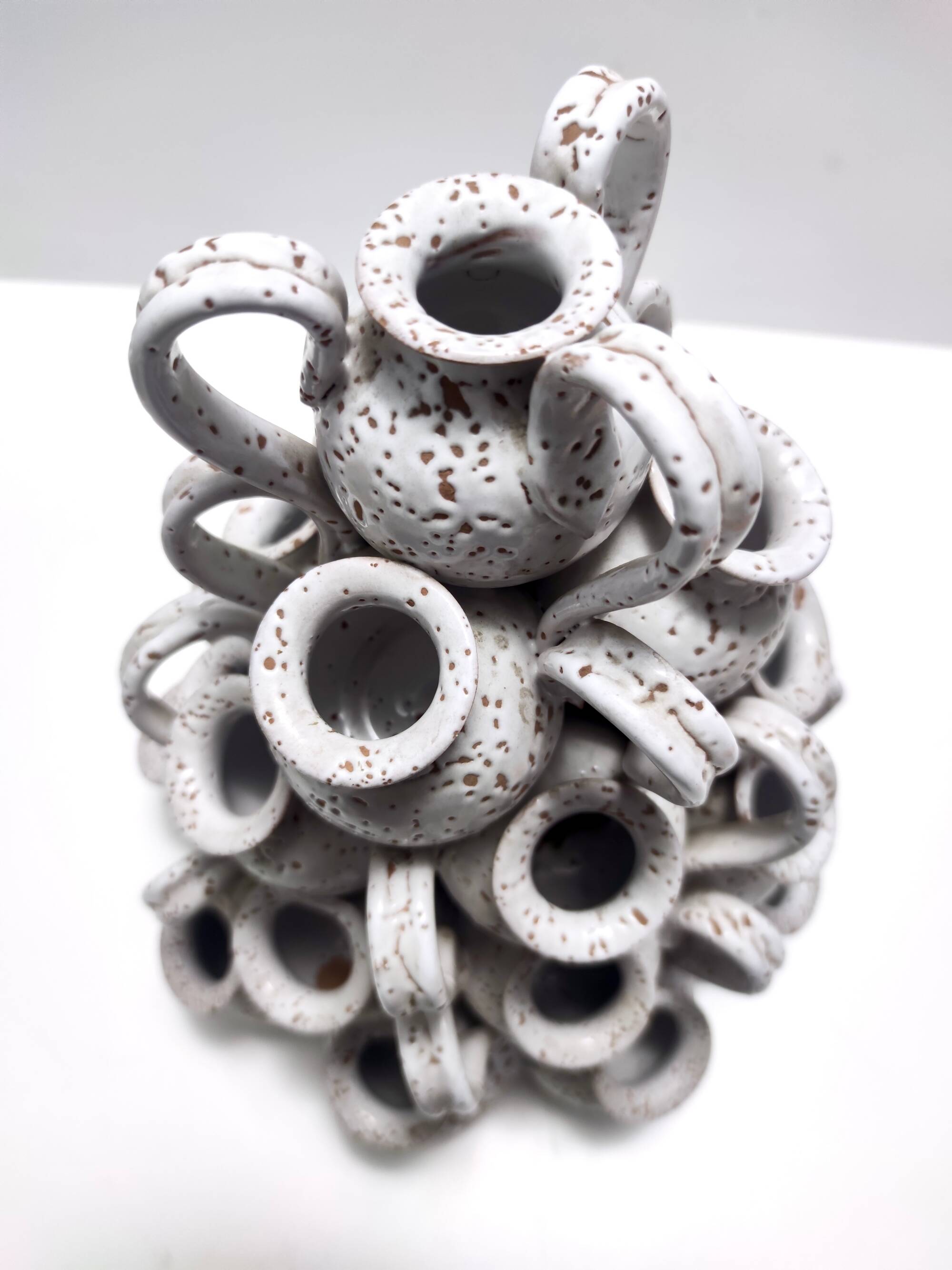 Vintage Tulip Vase with 25 White Glazed Ceramic Amphoras, Italy