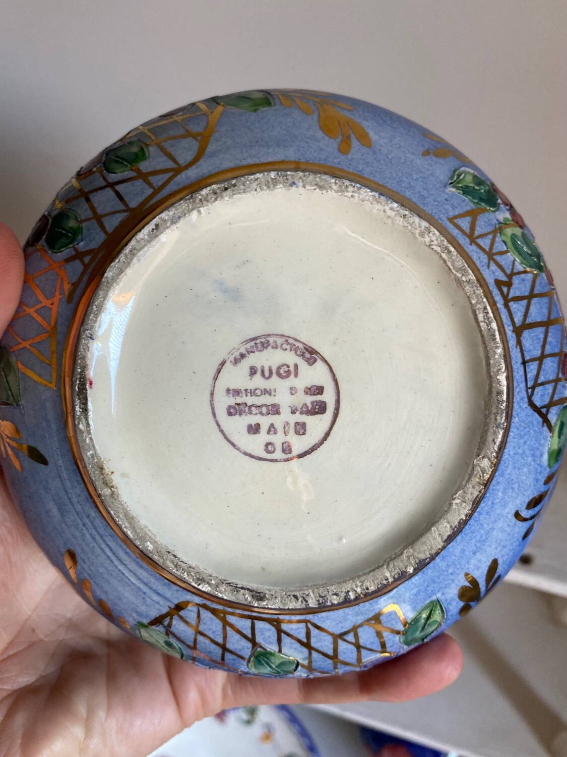 Old blue earthenware jewelry box