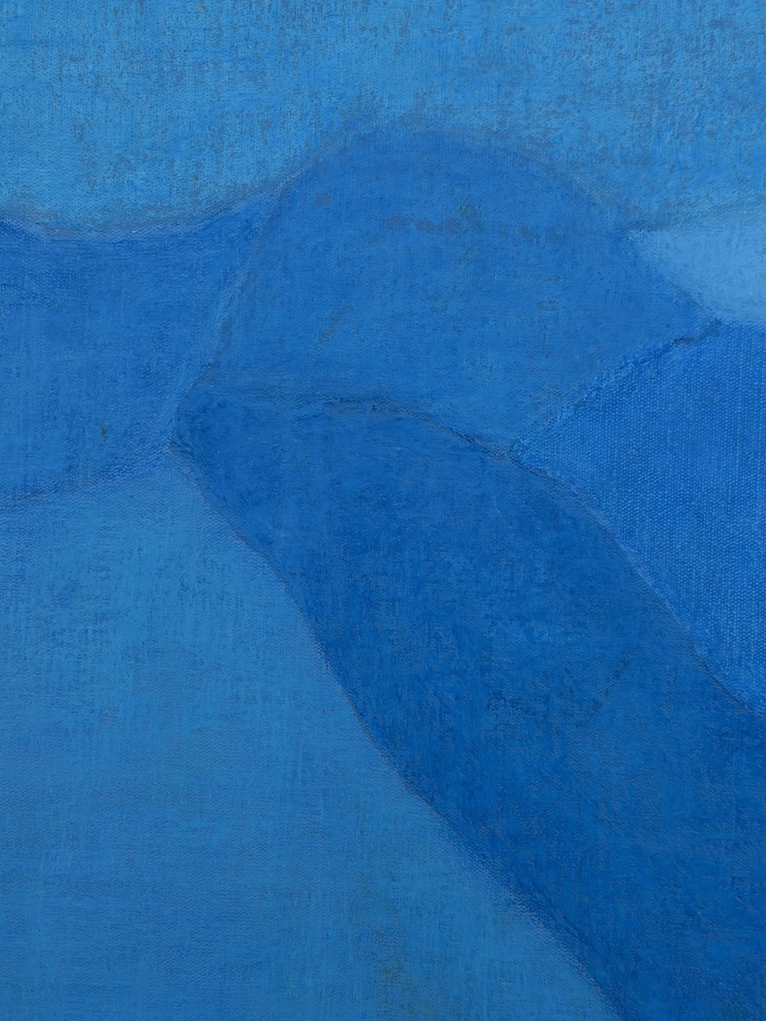 Abstract blue table – minimalist landscape – oil on canvas signed by Michel