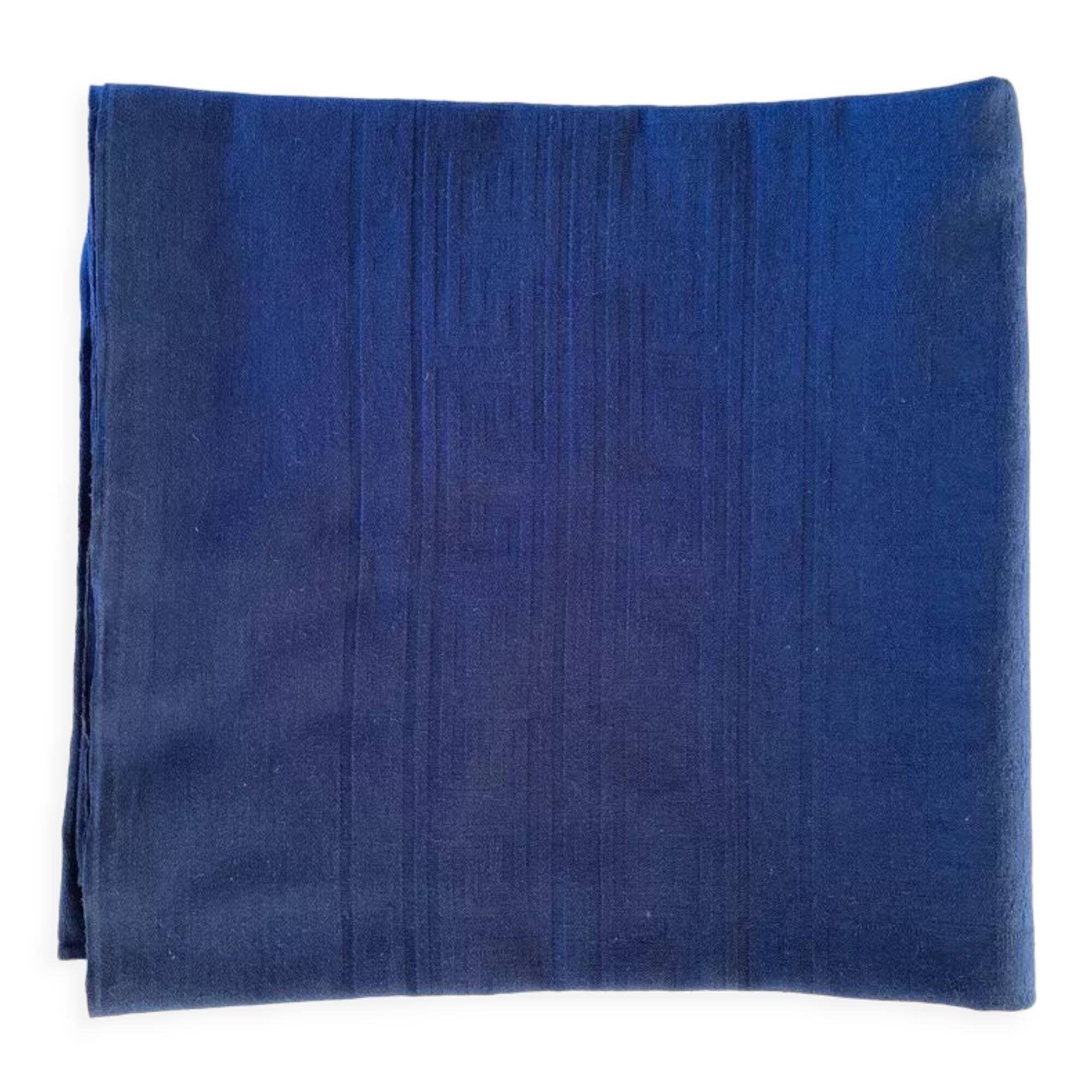 Old damask tablecloth navy blue - cotton -140x160 cm