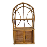 Étagère murale vintage en rotin et cannage — esprit bohème années 70