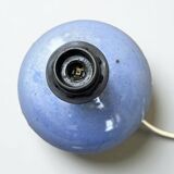 Lampe boule signé en céramique grès bleu lavande abat-jour corde ou raphia