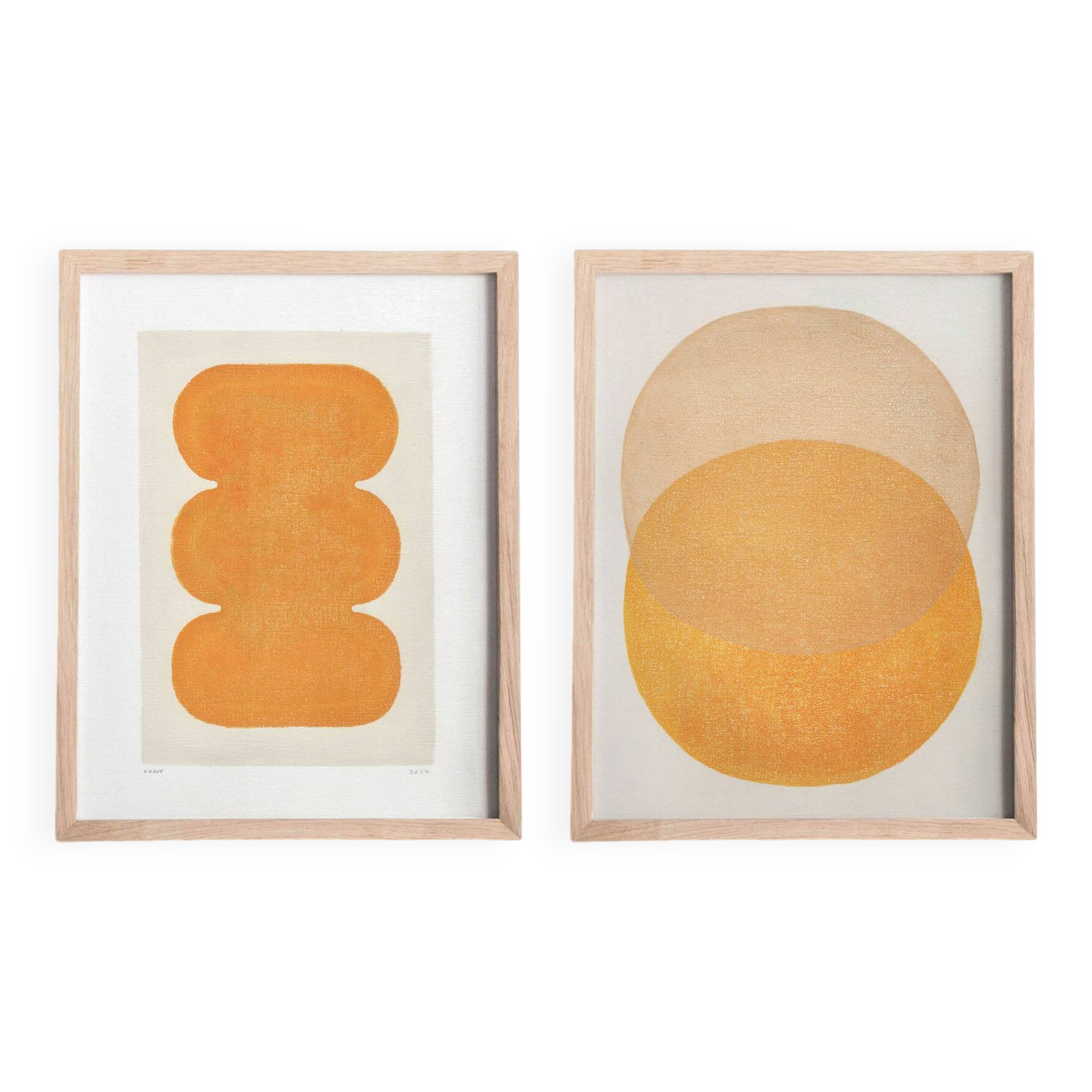 Duo of abstract paintings - paintings on paper signed Eawy