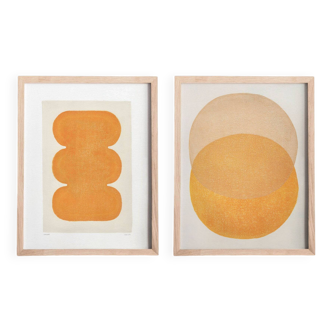 Duo of abstract paintings - paintings on paper signed Eawy