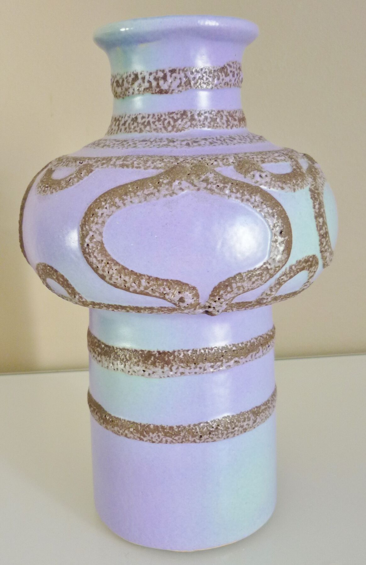 Glazed ceramic vase, abstract shape and decoration, fat lava, vintage 60s/70s