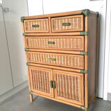 Vintage natural rattan chest of drawers 80s