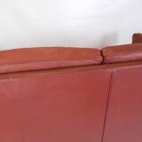 2 . Person Sofa Model 2212 Made In Red Leather & Oak Frame By Børge Mogensen From 1960s