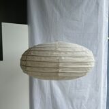 Suspension in rattan and natural japanese linen lantern shape h70 d50