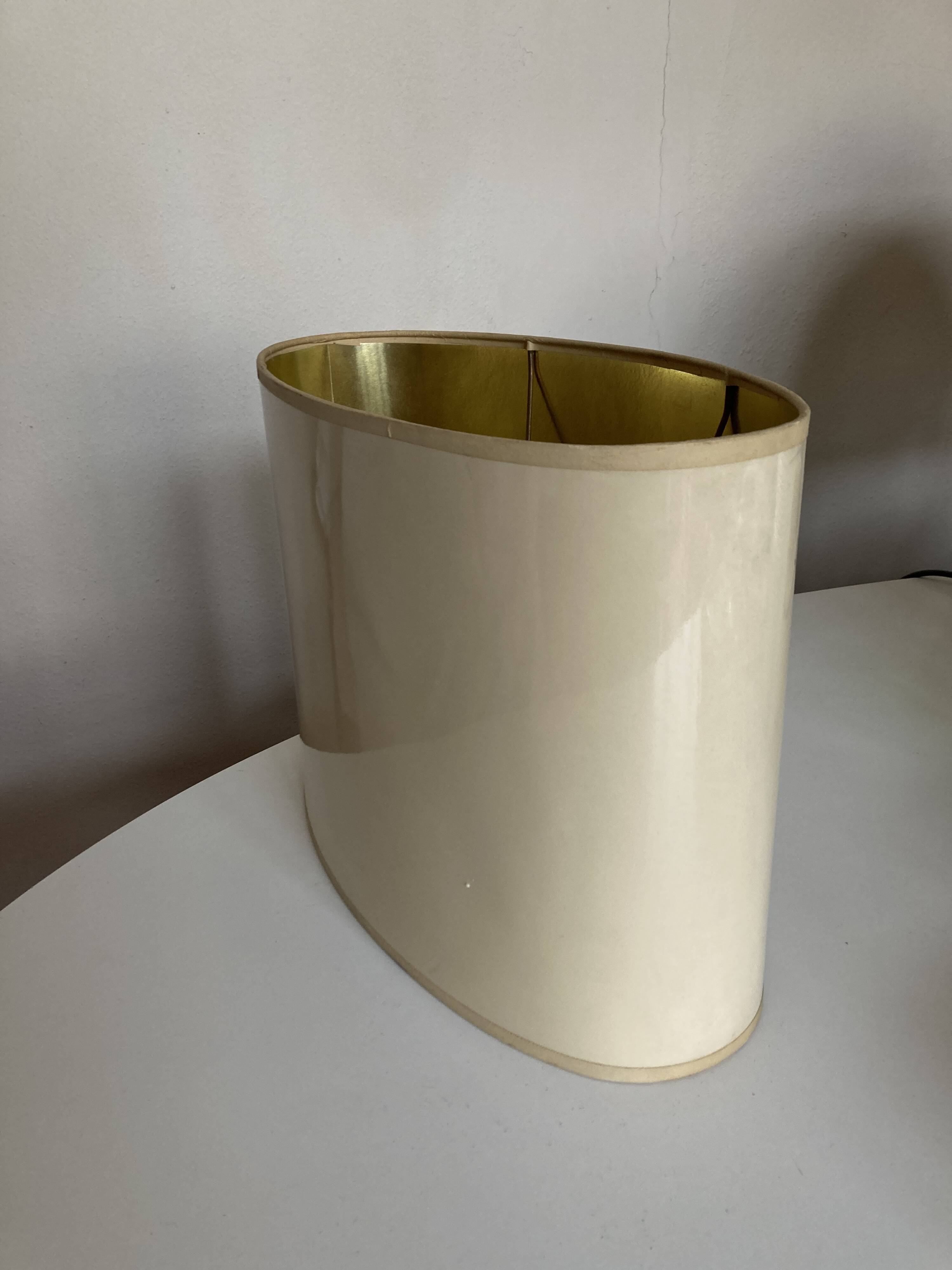 Oval lampshade hot water bottle lamp lacquered cardboard lined with gold 1970