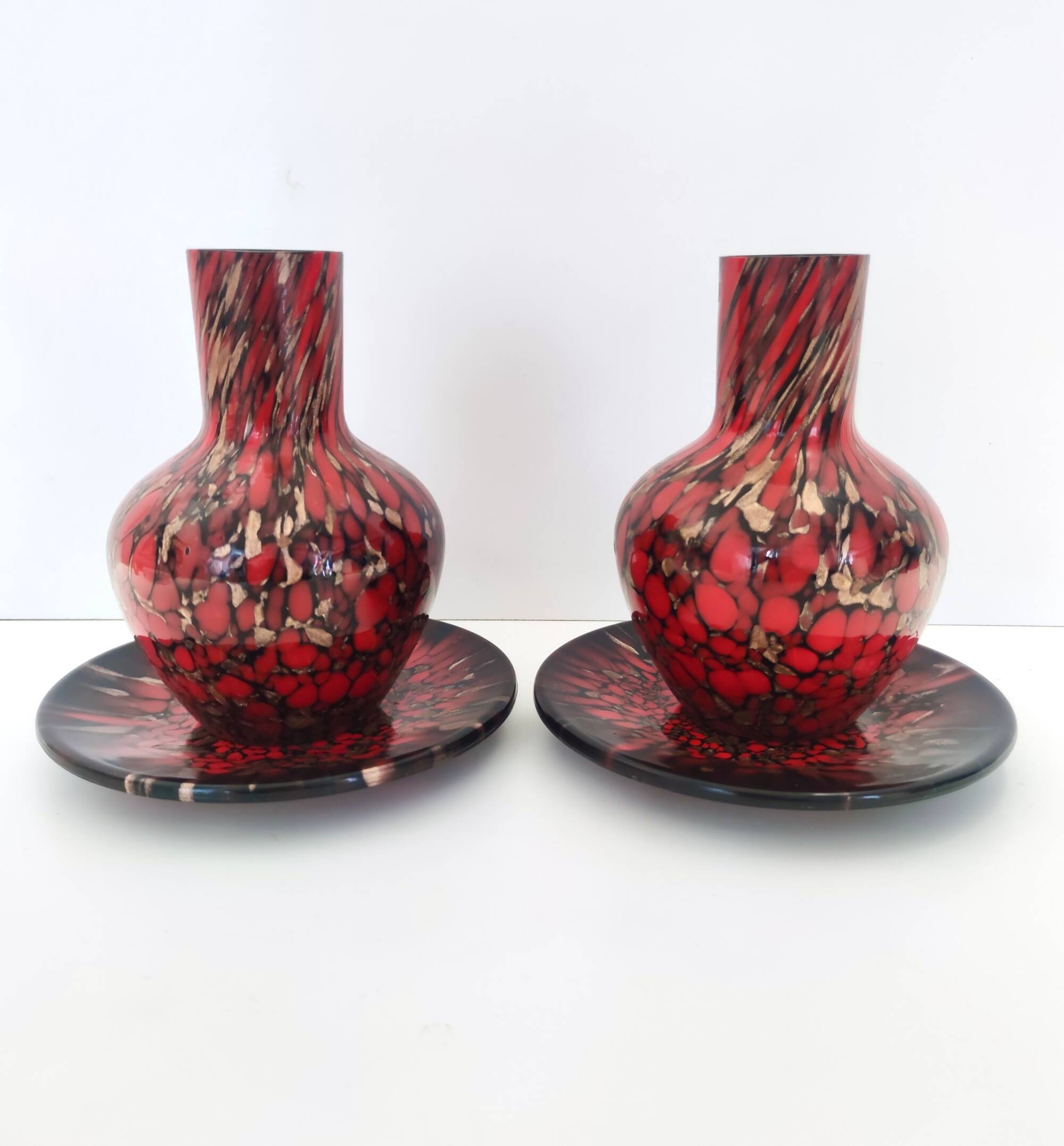 Black and Red Murano Glass Vases by Vincenzo Nason with Bronze Aventurine Glass