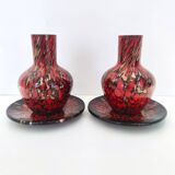 Black and Red Murano Glass Vases by Vincenzo Nason with Bronze Aventurine Glass