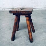 Brutalist Oak Stool, Belgium, 1950s