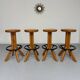 Set of 4 solid elm wood bar stools, vintage 70s design