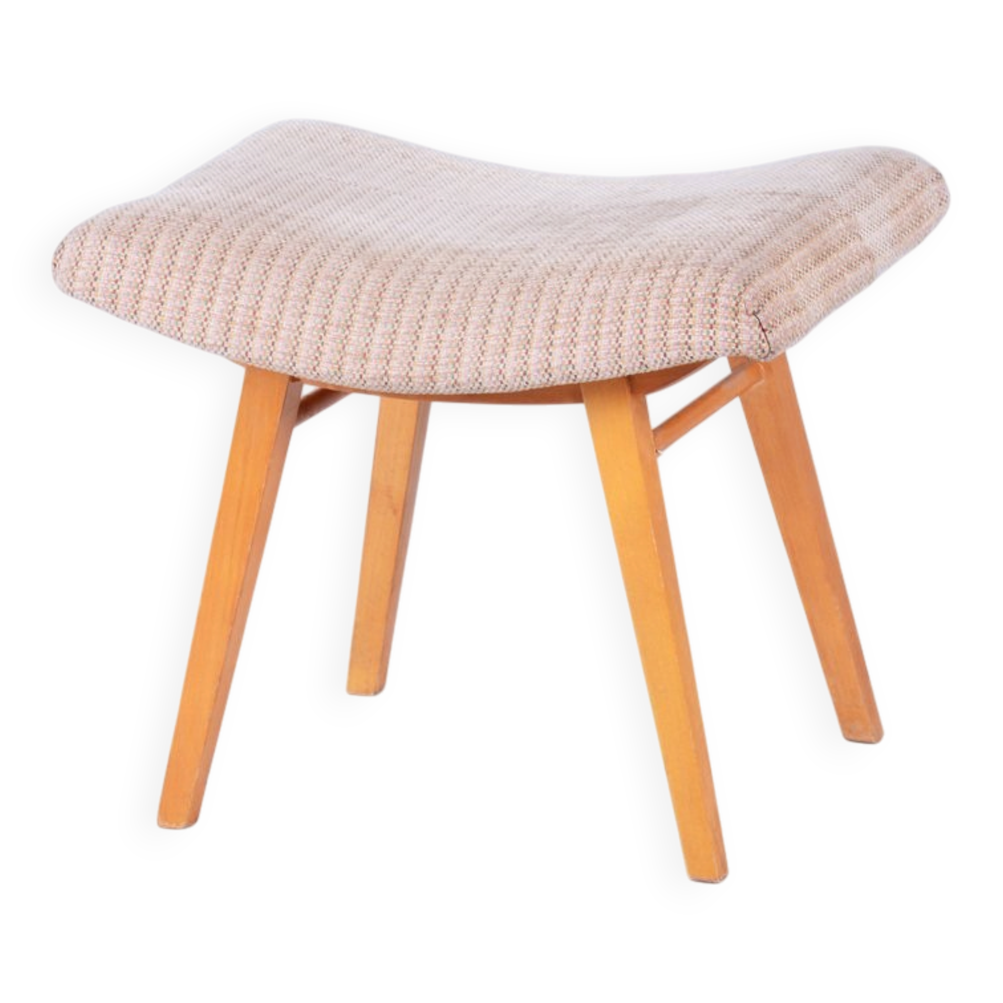 Mid-Century Stool in Upholstery and Beech, Slovakia, 1960s