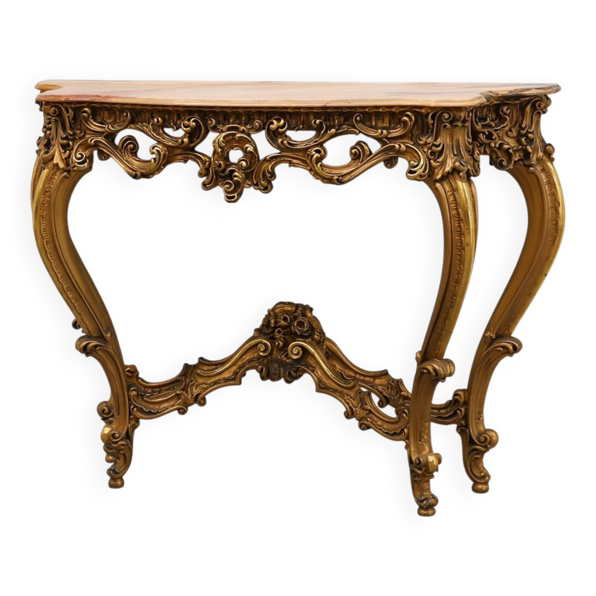 Console en bois doré sculpté avec plateau en marbre rose, style Louis XV / Rococo, It