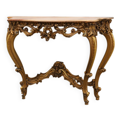 Console en bois doré sculpté avec plateau en marbre rose, style Louis XV / Rococo, It