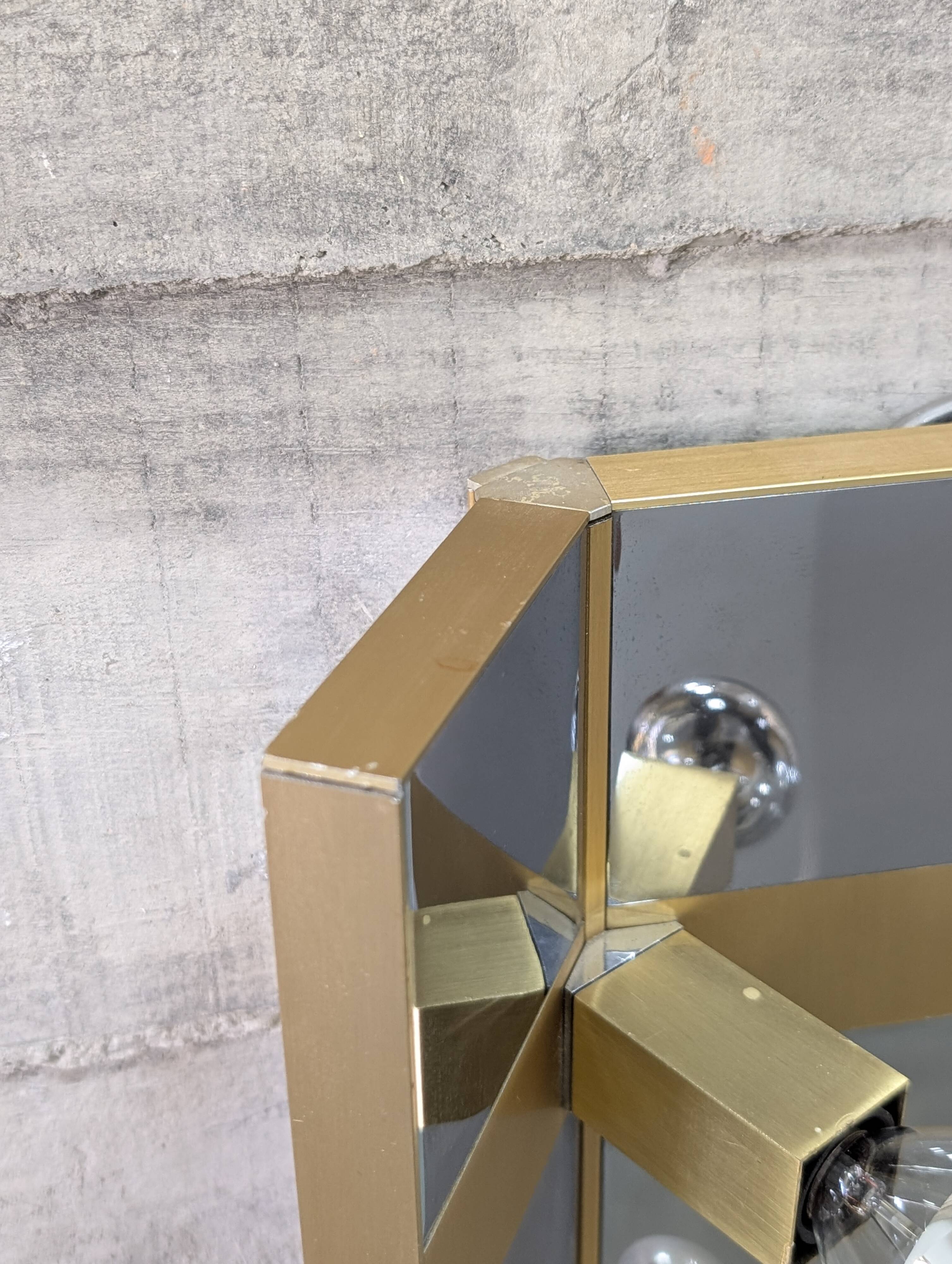 Illuminated dressing room mirror by Gaetano Sciolari in chrome and brass, Italy, 1970s