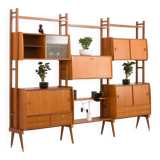 Scandinavian free-standing teak wall unit with 5 cabinets, Norway 1960s