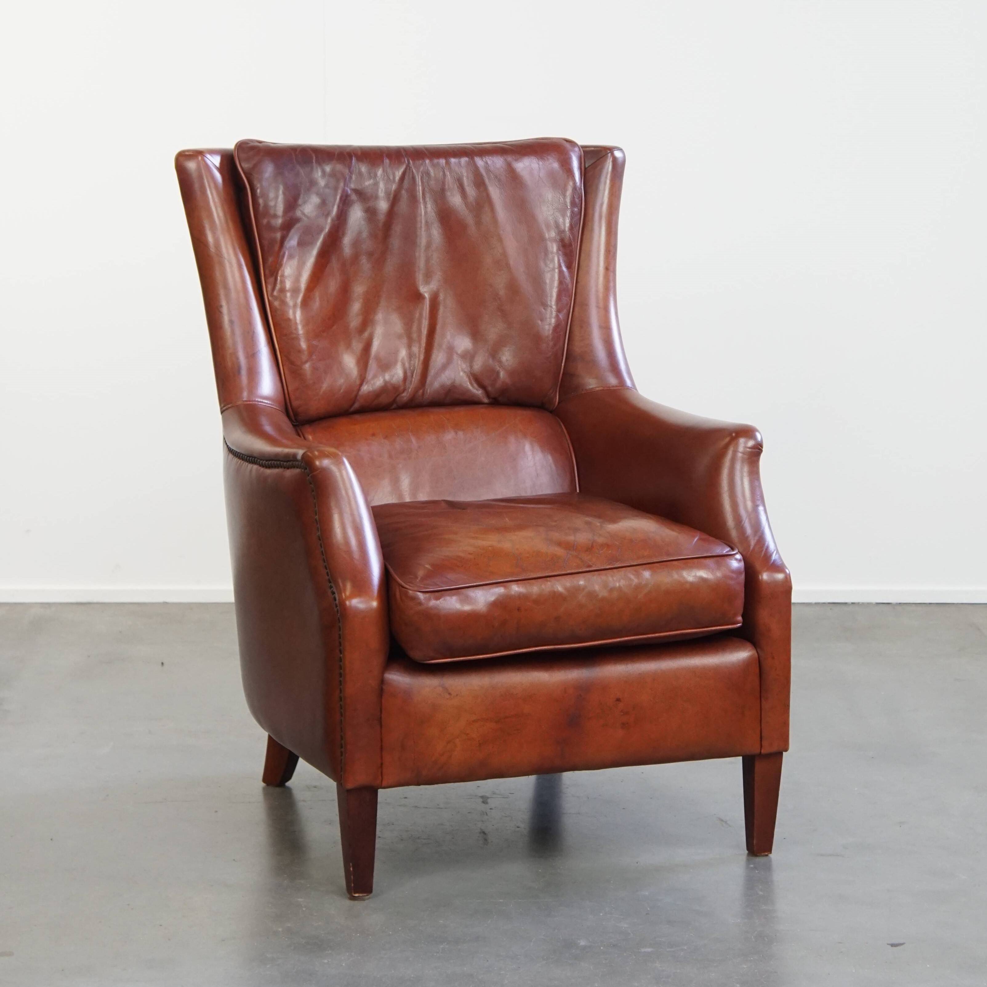 Armchair Made from Cognac-Colored Cowhide Leather