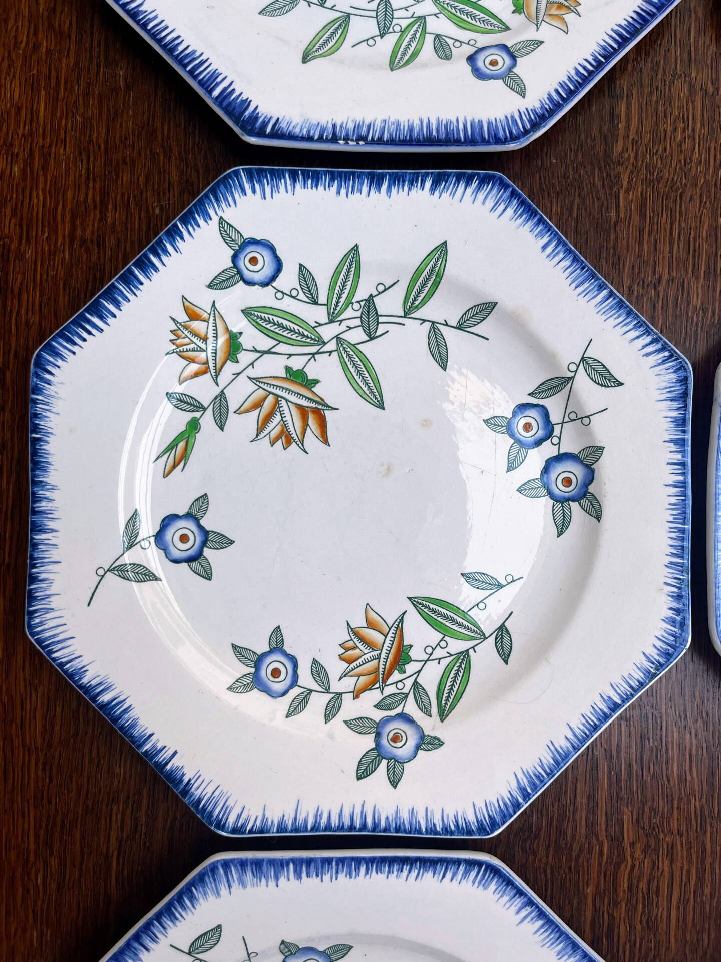 Set of 6 antique octagonal plates Longwy – Old Longwy