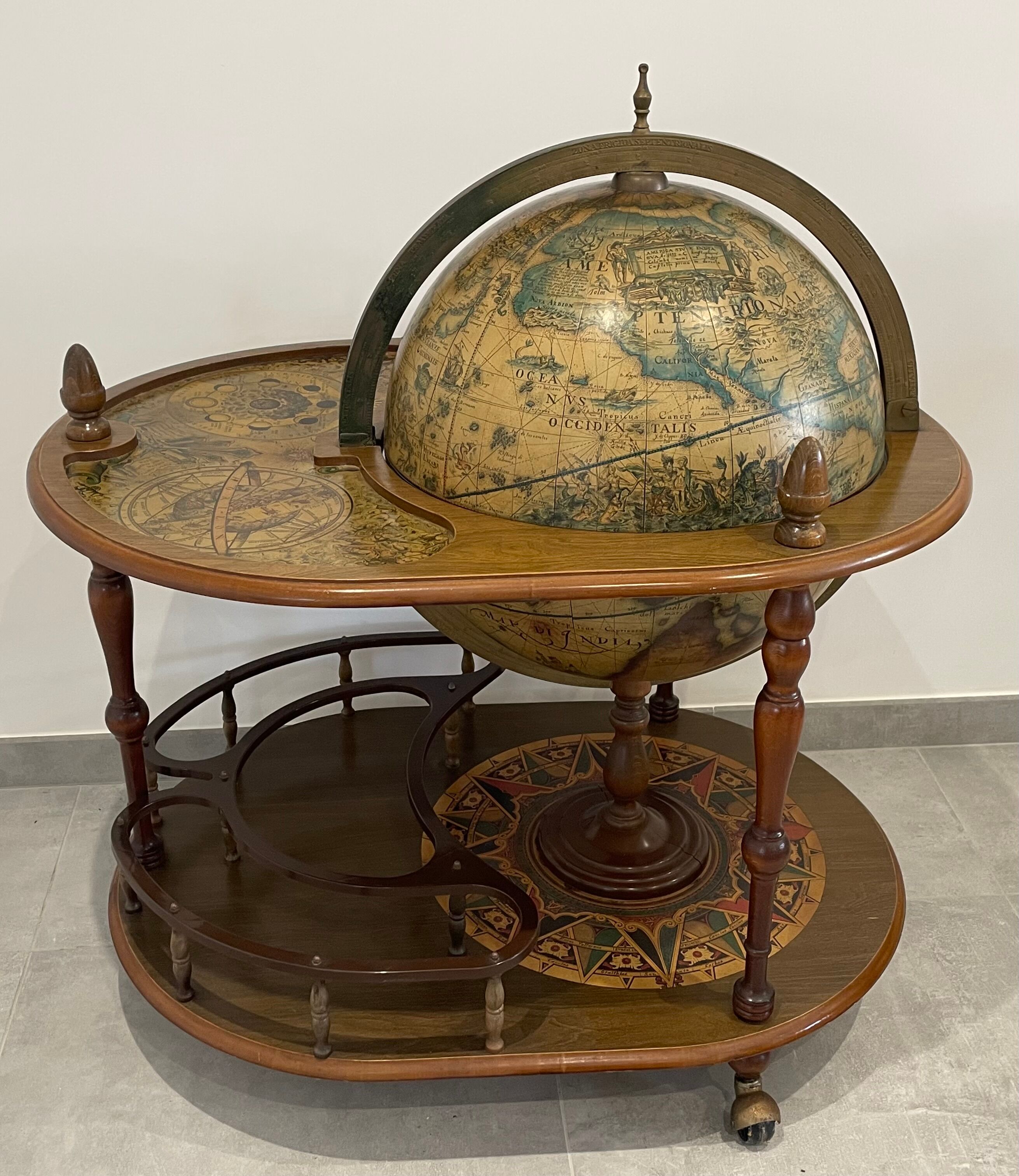 Vintage world map bar, globe
