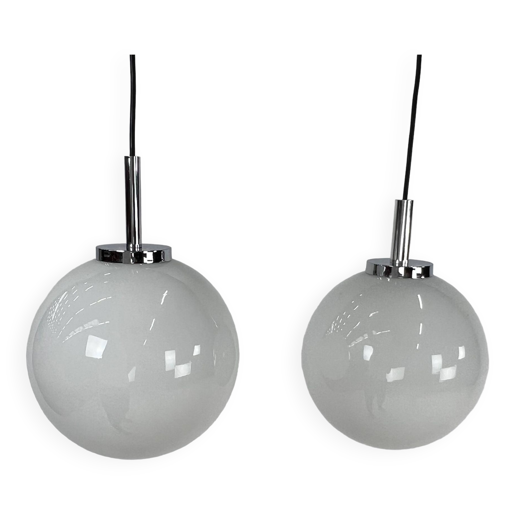Set of 2 Mid Century Hanging Bol Lamps by Glashutte Limburg, 1970s