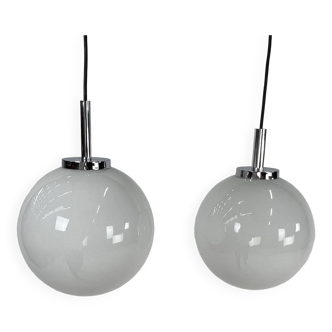 Set of 2 Mid Century Hanging Bol Lamps by Glashutte Limburg, 1970s