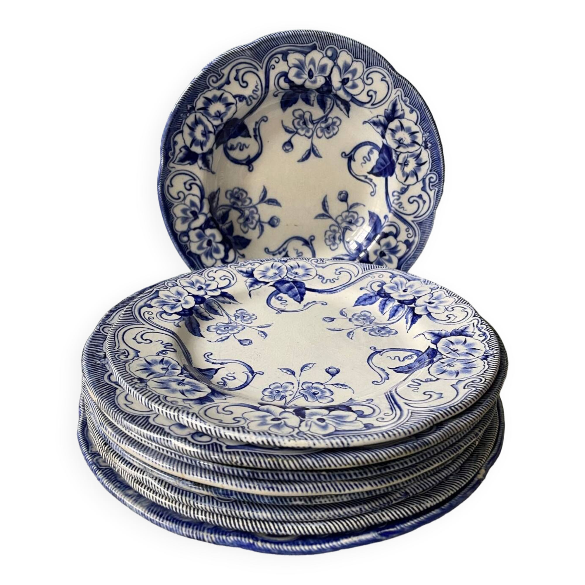 Series of 9 Creil Montereau plates, Flora model