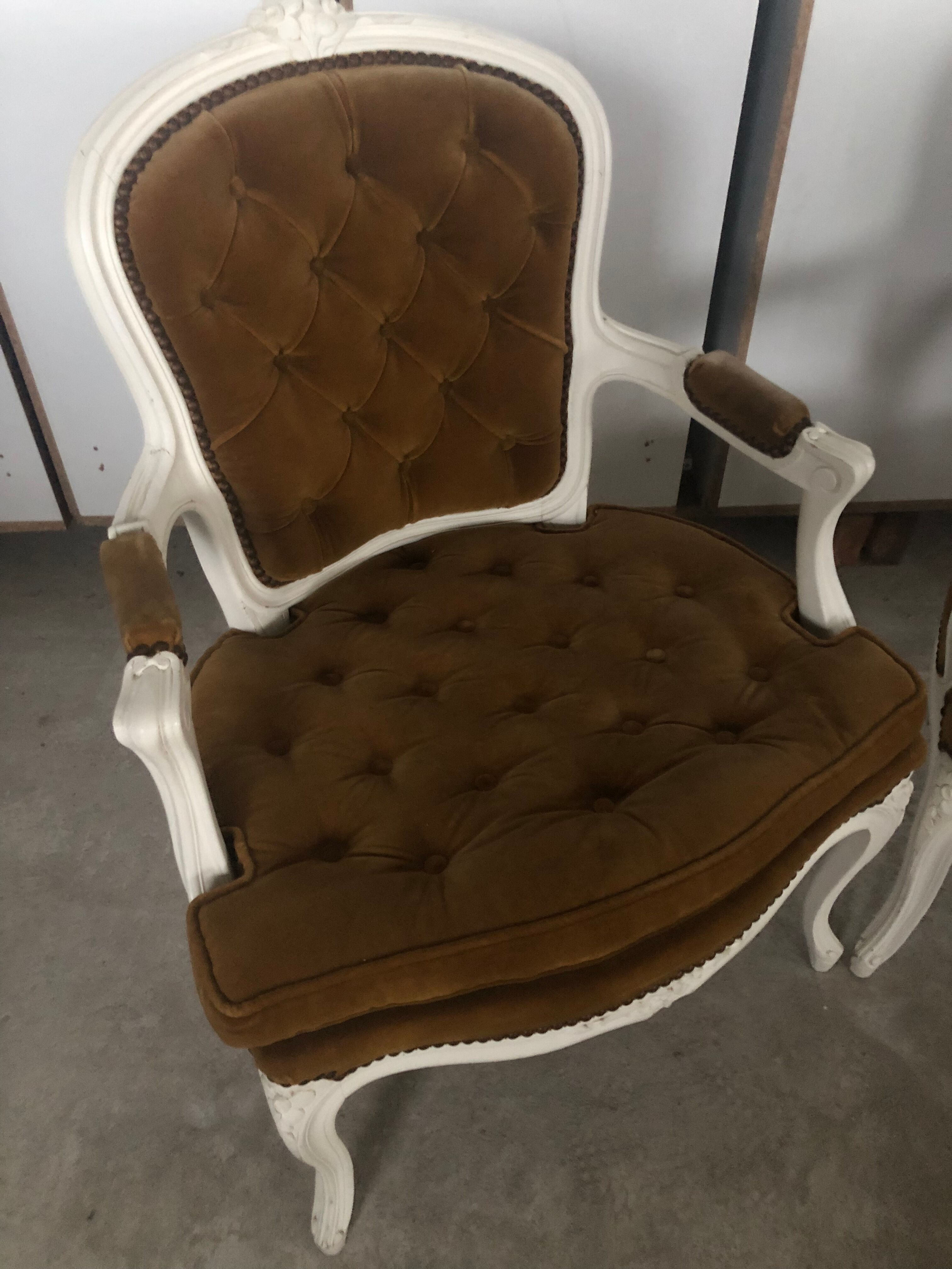 2 mustard yellow Louis XV convertible armchairs