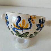 Ceramic soup bowl with blue flower decoration – handmade