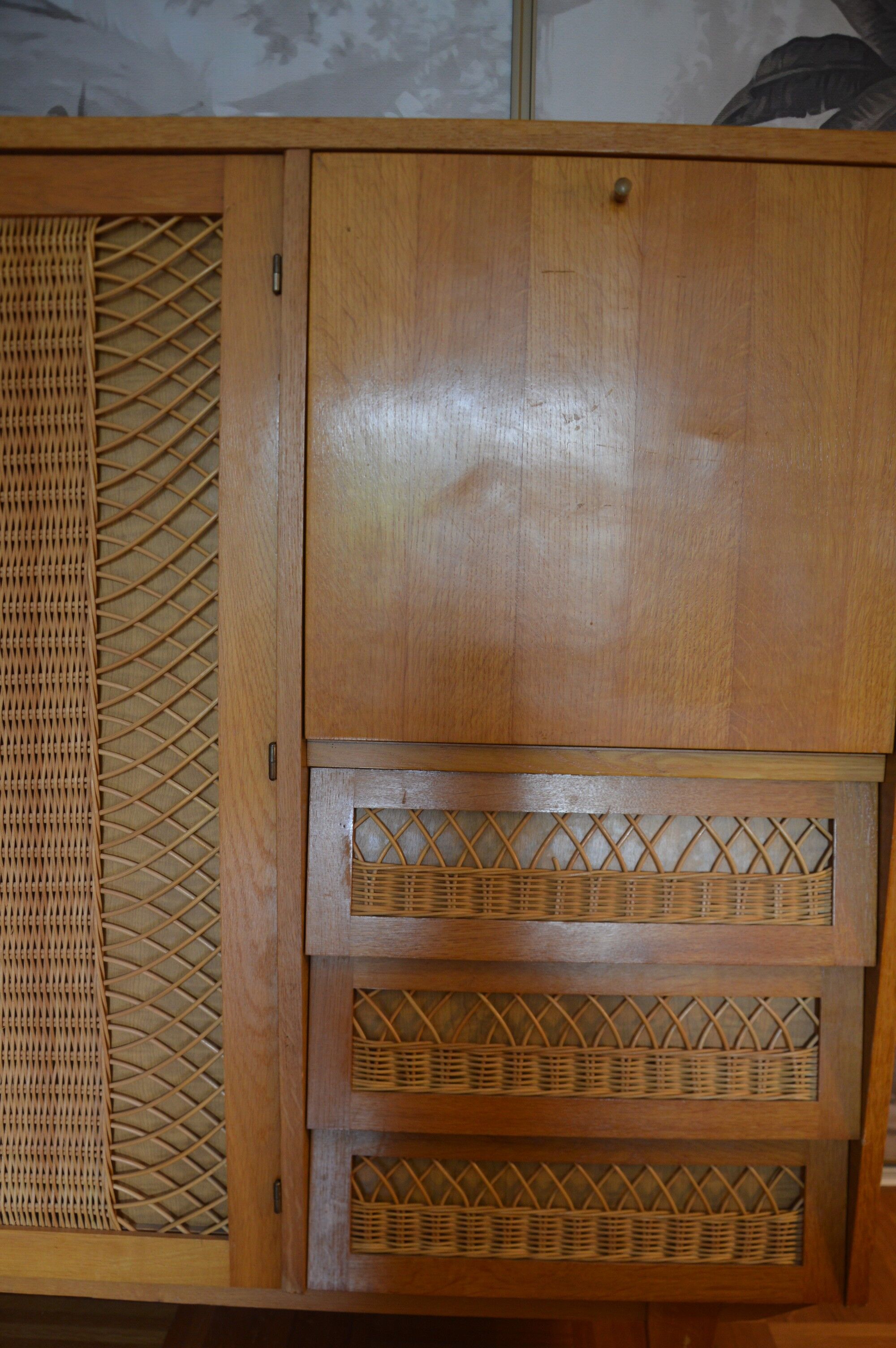 Commode penderie secrétaire en rotin vintage