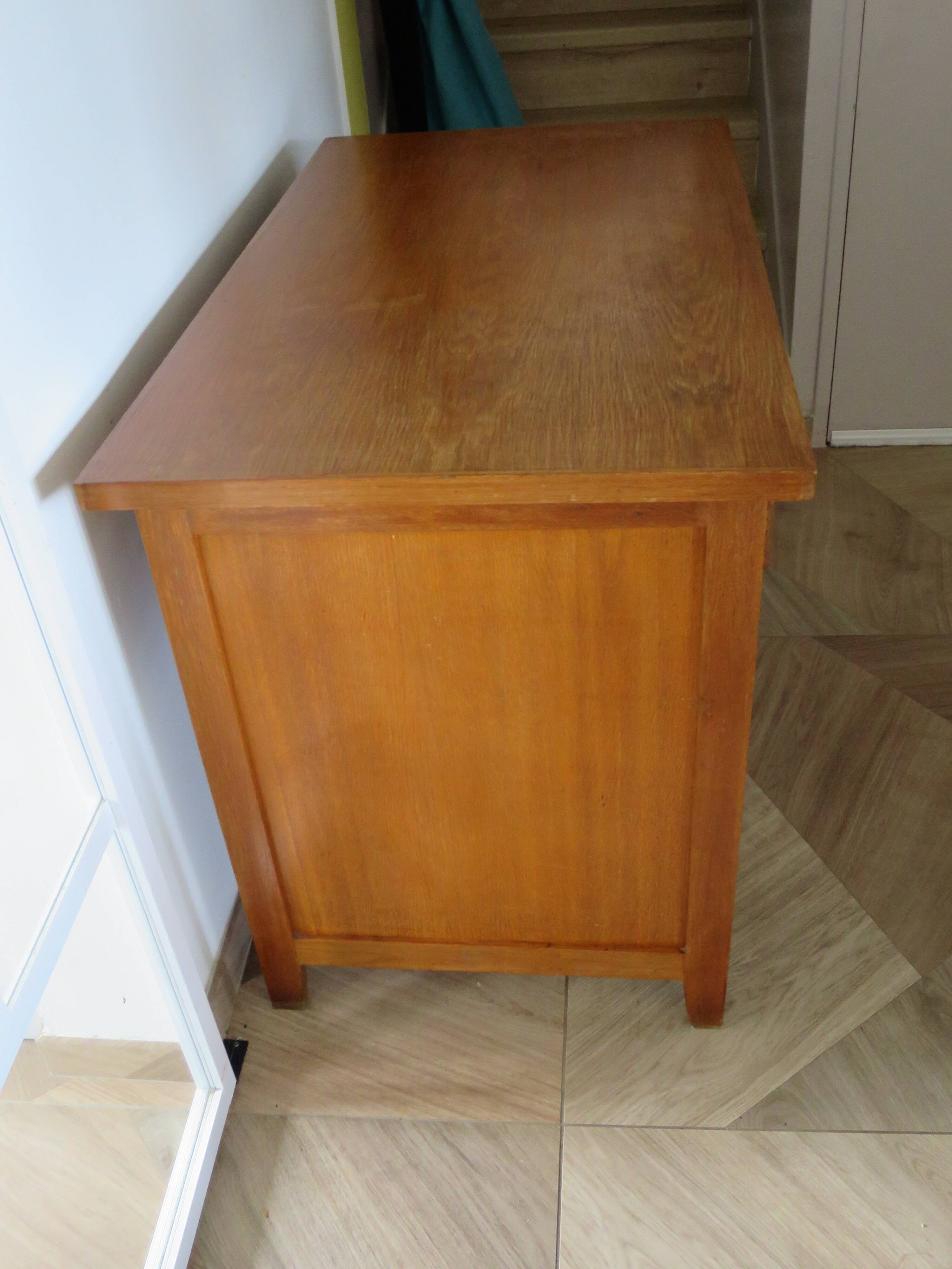 Vintage modernist desk - 5 drawers - shelf - 1950s - closure mechanism