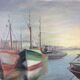 Tableau marine, port de pêche, huile sur toile