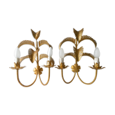 Paire d'appliques palmier en métal doré des années 70