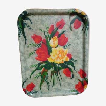 Plateau de service en fibre vintage, tulipes 46x36