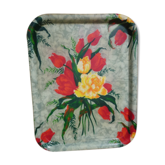 Plateau de service en fibre vintage, tulipes 46x36